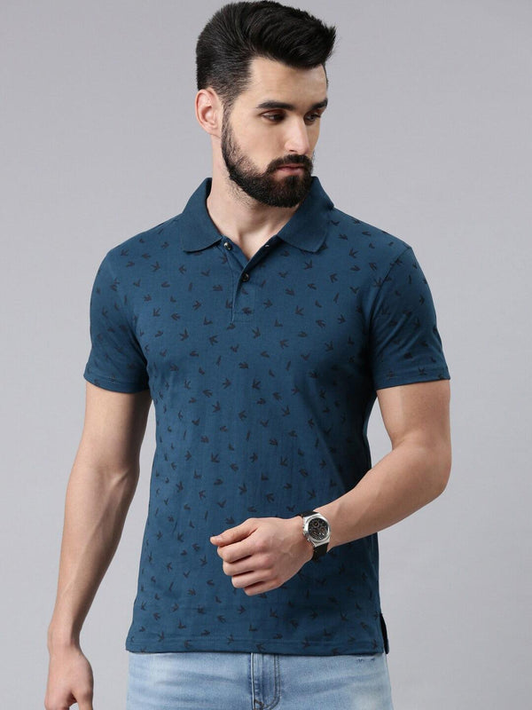 Men Birds Printed Pure Cotton Polo Collar Tshirts - Kryptic Fashions