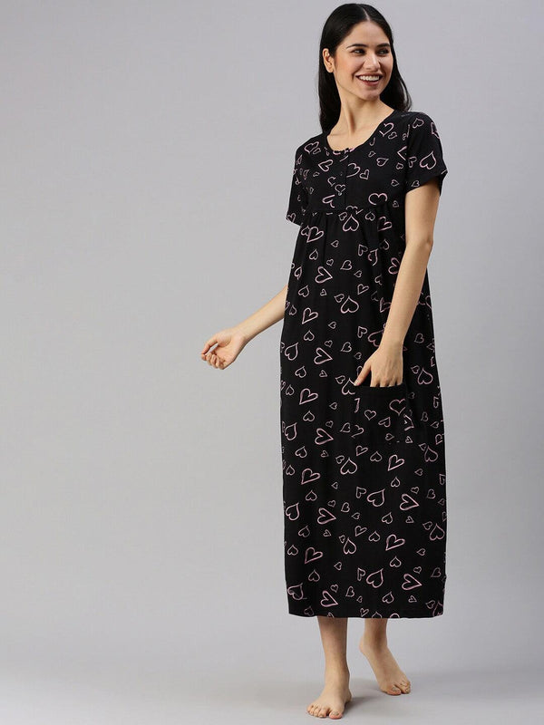 Women Pure Cotton Printed Round Neck Nightdress - Kryptic Fashions