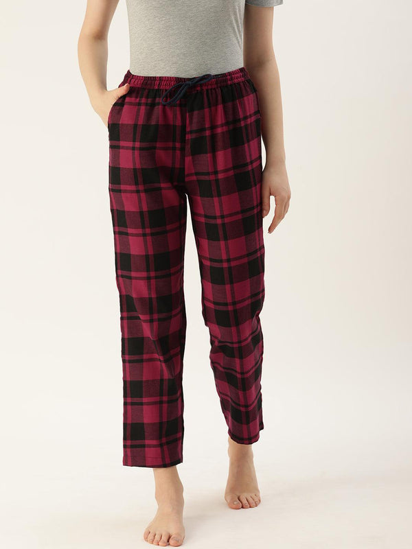 Women Pure Cotton Regular Fit Checked Pyjama Pants - Kryptic Fashions