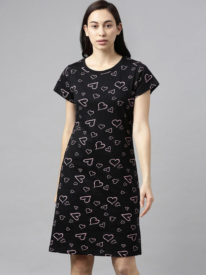 Women Pure Cotton Printed Round Neck Nightdress - Kryptic Fashions