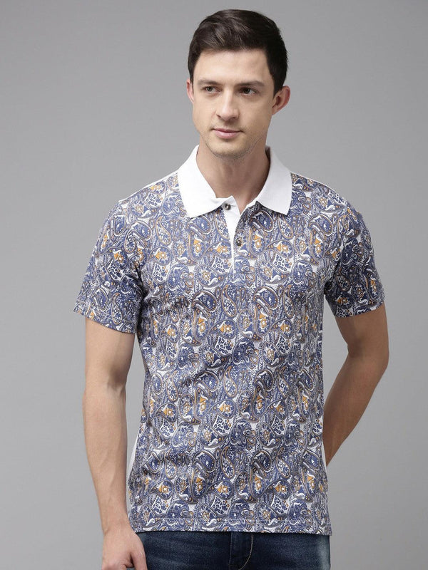 Men Printed Pure Cotton Polo Collar T-shirt - Kryptic Fashions