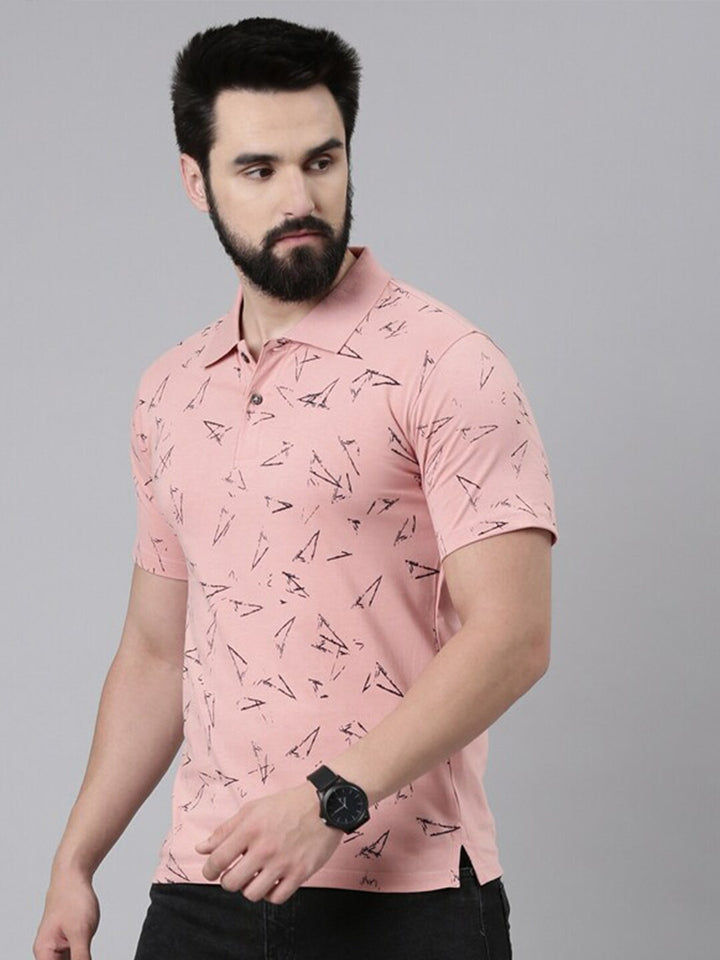 Men Triangle Printed Pure Cotton Polo Collar Tshirts - Kryptic Fashions