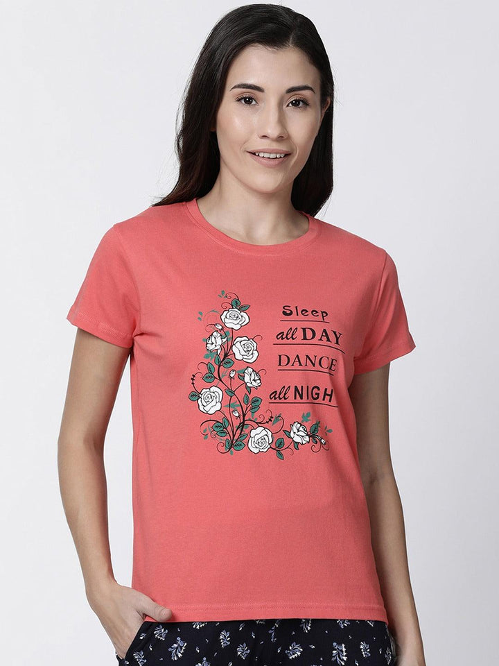 Women Printed Round Neck Pure Cotton T-shirt - Kryptic Fashions