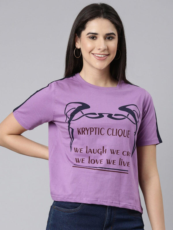 Women Typography Printed Relaxed Fit Pure Cotton T-shirt - Kryptic Fashions