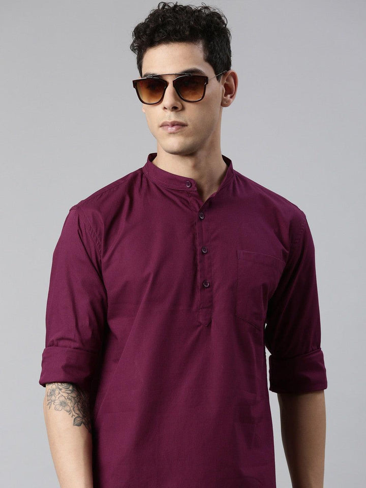 Men Pure Cotton Full Sleeve Regular Shirt Short Kurta - Kryptic Fashions