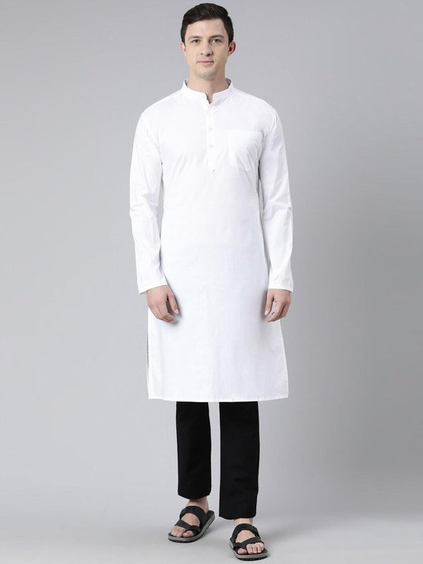 Men Cotton Mandarin Collar Long Sleeves Straight Kurta - Kryptic Fashions