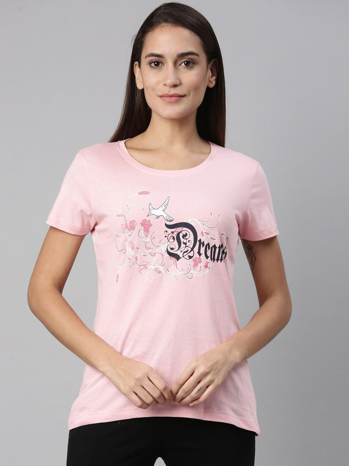 Women Printed Round Neck Pure Cotton Lounge T-shirt - Kryptic Fashions