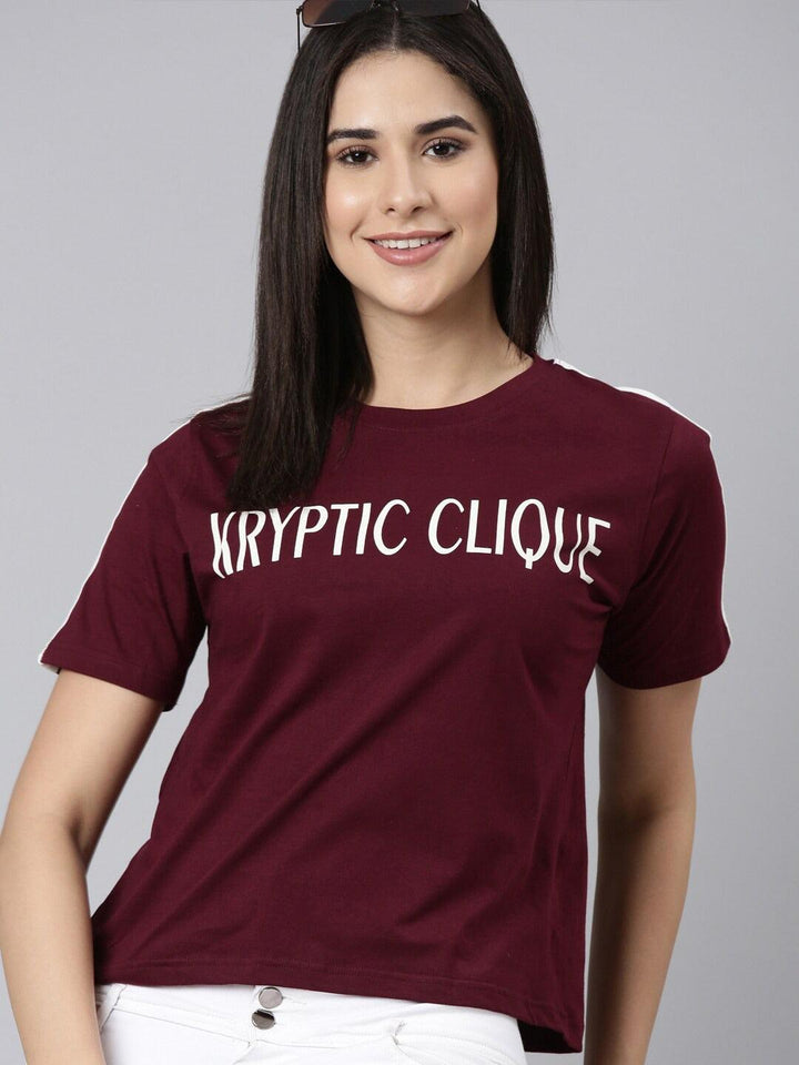 Women Typography Printed Relaxed Fit Pure Cotton T-shirt - Kryptic Fashions