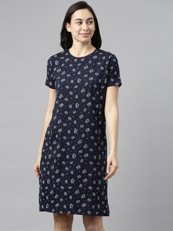 Women Pure Cotton Printed Round Neck Nightdress - Kryptic Fashions