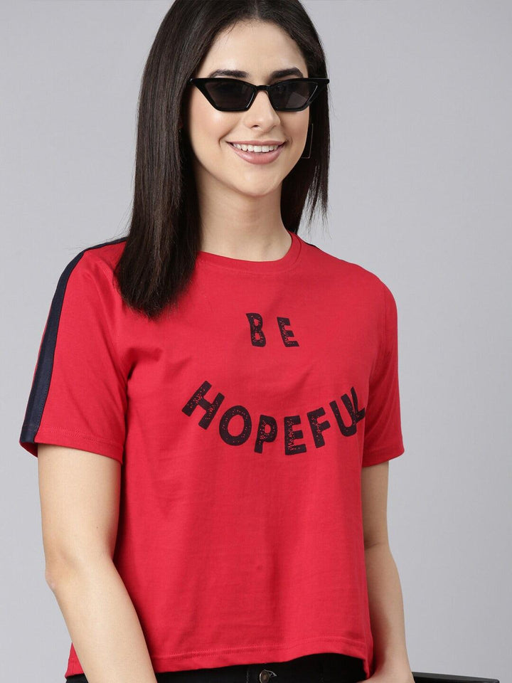 Women Typography Printed Relaxed Fit Pure Cotton T-shirt - Kryptic Fashions