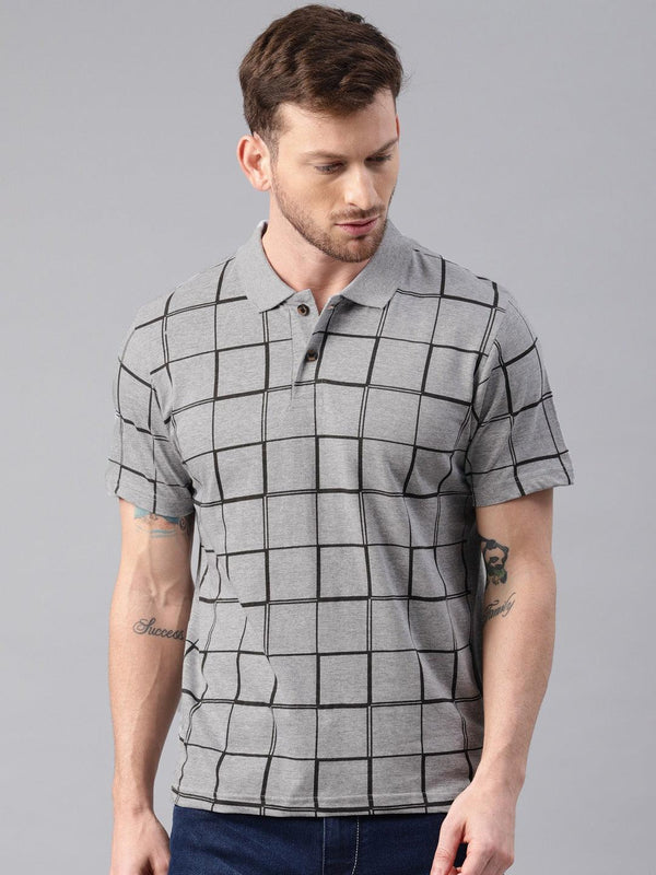 Men Checked Printed Pure Cotton Polo Tshirt - Kryptic Fashions