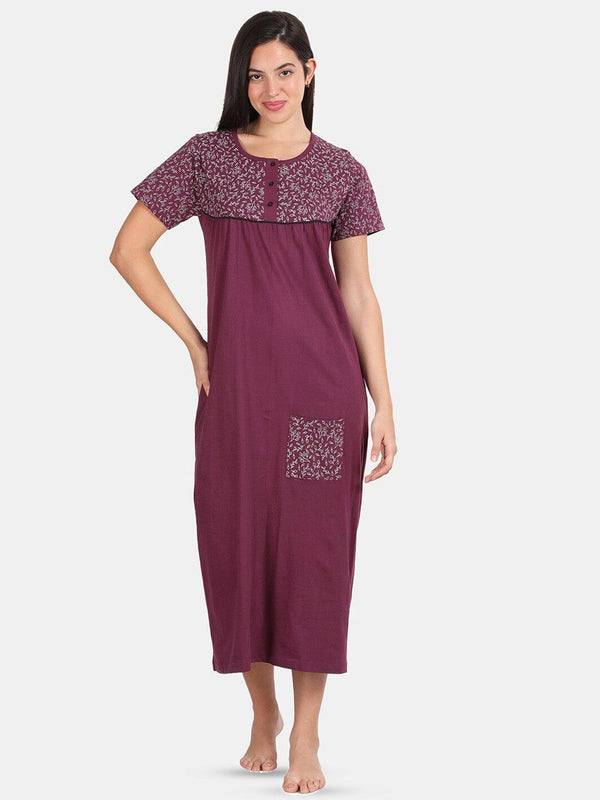 Women Pure Cotton Printed Round Neck Nightdress - Kryptic Fashions