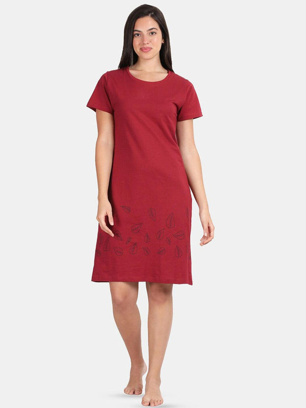 Women Pure Cotton Printed Round Neck Nightdress - Kryptic Fashions