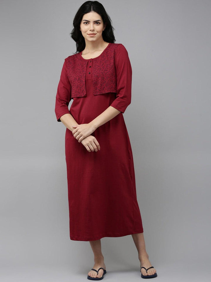 Women Pure Cotton Printed Round Neck Nightdress - Kryptic Fashions