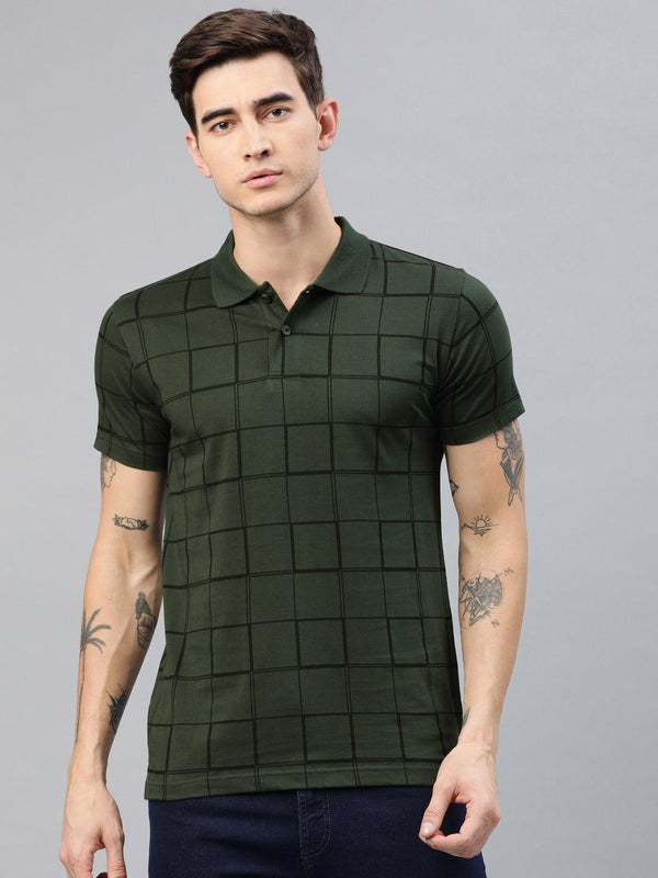 Men Checked Printed Pure Cotton Polo Tshirt - Kryptic Fashions