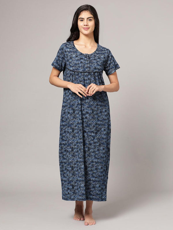 Women Pure Cotton Printed Round Neck Nightdress - Kryptic Fashions