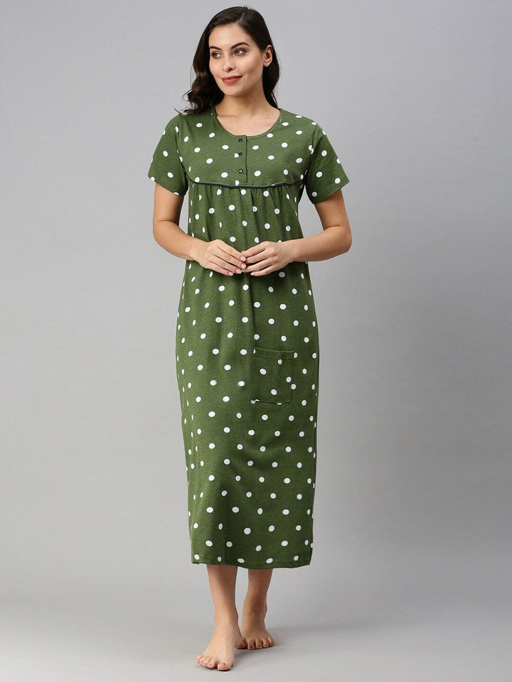 Women Pure Cotton Printed Round Neck Nightdress - Kryptic Fashions