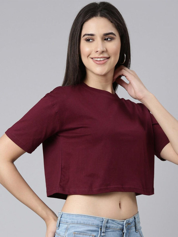 Women Drop-Shoulder Sleeves Oversized Cropped Pure Cotton T-shirt - Kryptic Fashions