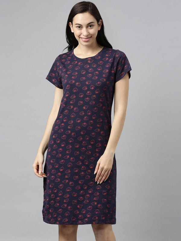 Women Pure Cotton Printed Round Neck Nightdress - Kryptic Fashions