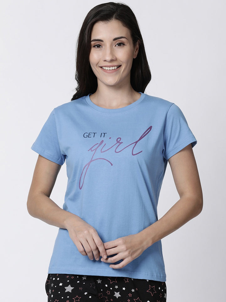 Women Printed Pure Cotton Lounge T-shirt - Kryptic Fashions