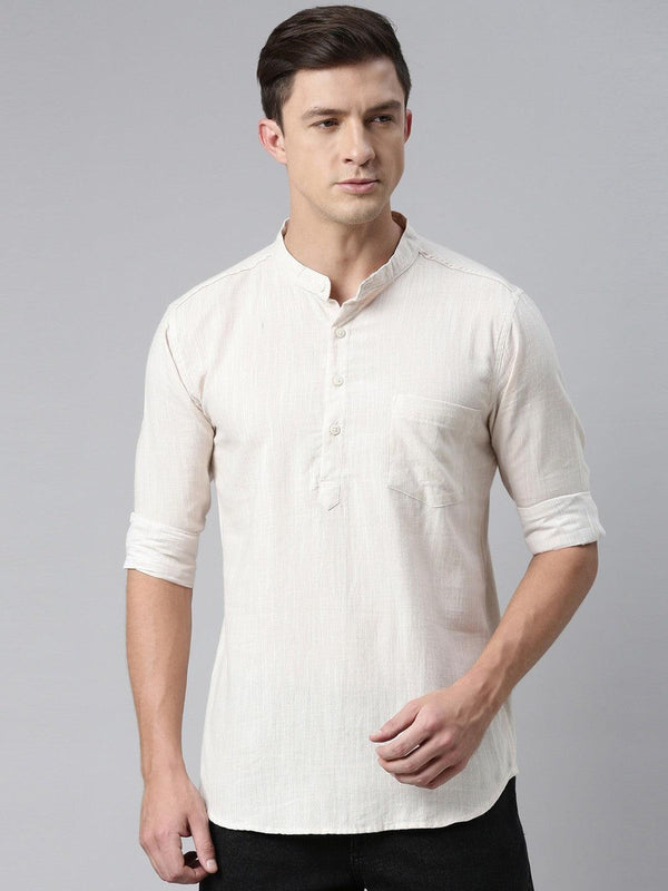 Men Pure Cotton Full Sleeve Regular Shirt Short Kurta - Kryptic Fashions