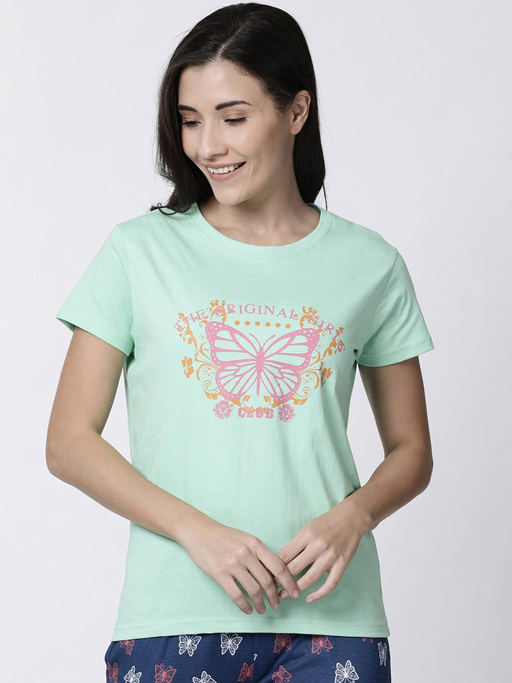 Women Printed Round Neck Pure Cotton T-shirt - Kryptic Fashions