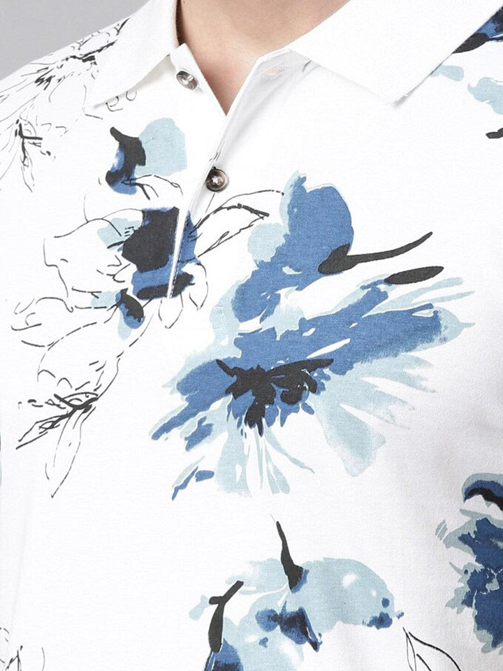 Men Floral Printed Polo Collar Pure Cotton T-shirt - Kryptic Fashions