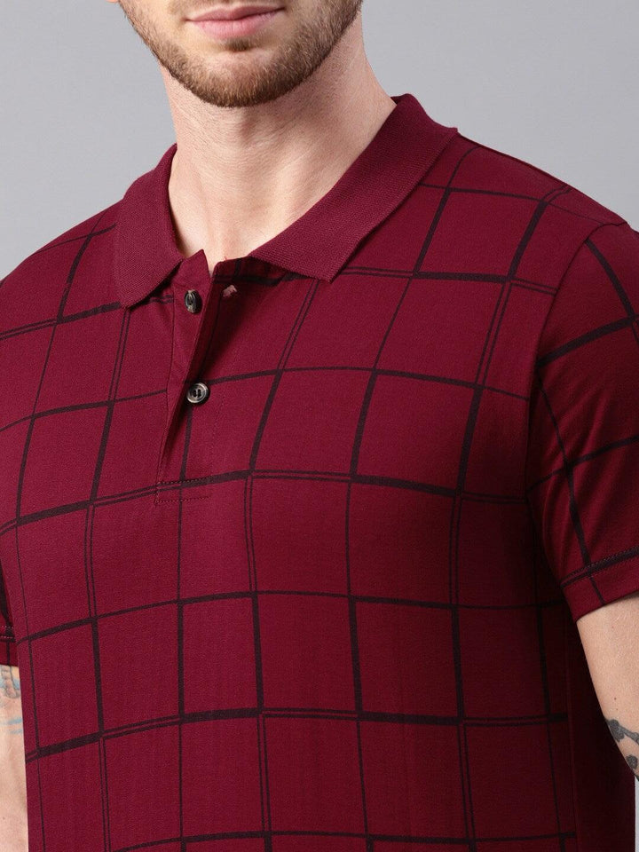 Men Checked Printed Pure Cotton Polo Tshirt - Kryptic Fashions