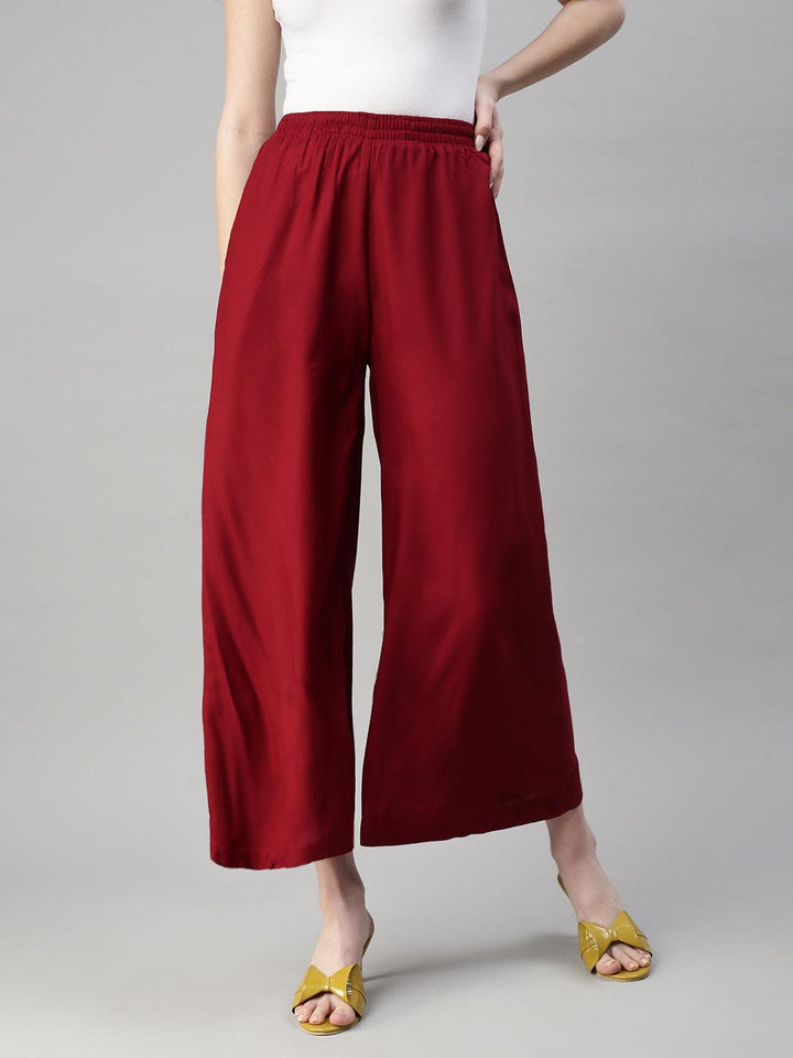 Womens Viscose Flat-Front Mid-Rise Flared Pant - Kryptic Fashions