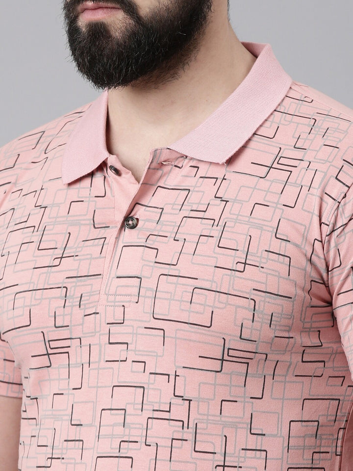 Men Abstract Printed Polo Collar Pure Cotton Tshirts - Kryptic Fashions