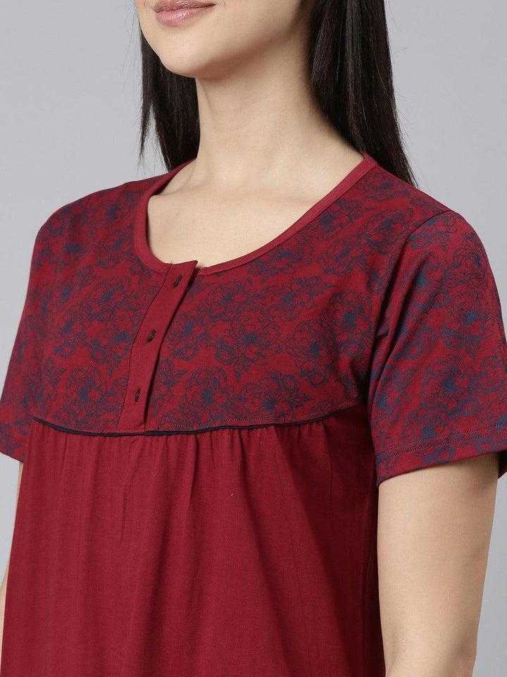 Women Pure Cotton Printed Round Neck Nightdress - Kryptic Fashions