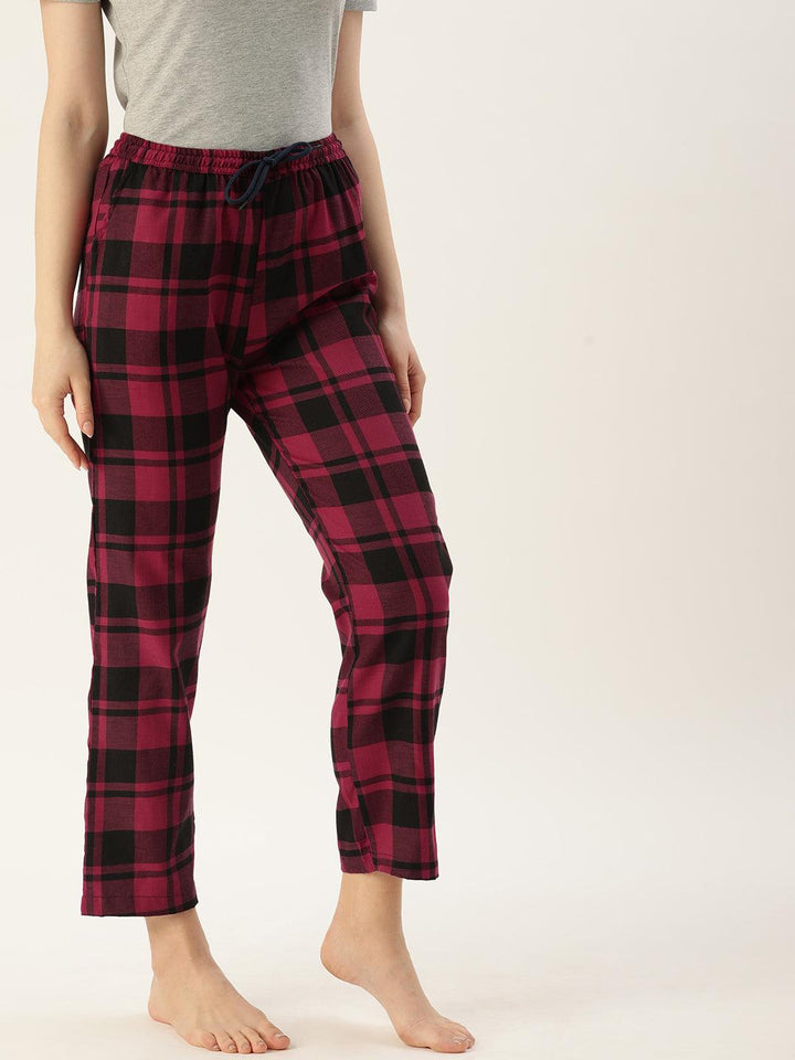 Women Pure Cotton Regular Fit Checked Pyjama Pants - Kryptic Fashions