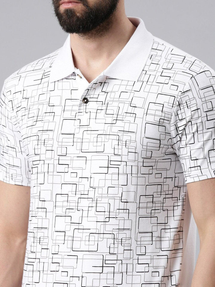 Men Abstract Printed Pure Cotton Polo Collar Tshirts - Kryptic Fashions