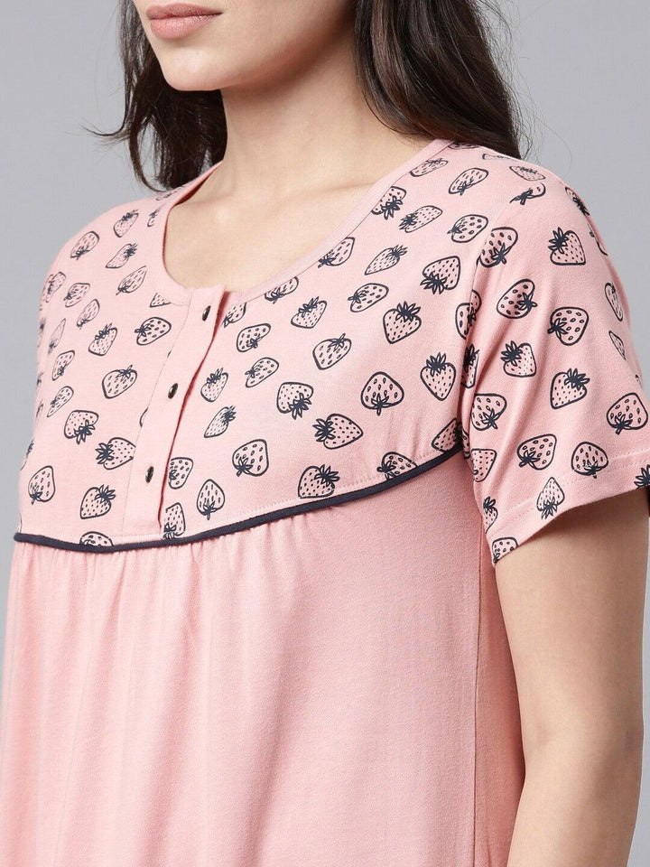 Women Pure Cotton Printed Round Neck Nightdress - Kryptic Fashions