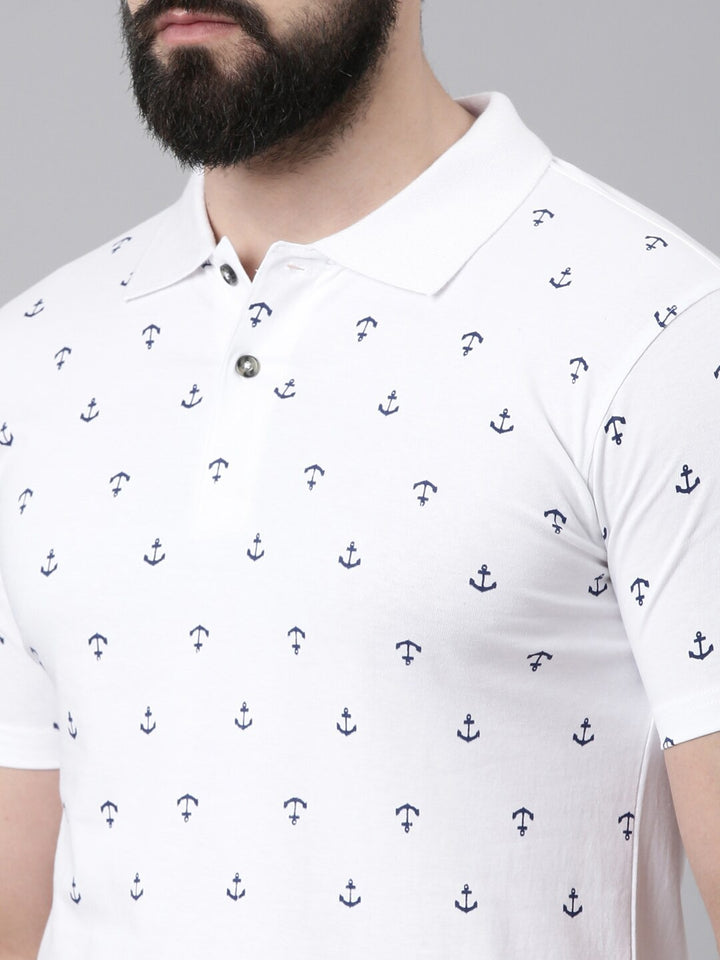 Men Printed Polo Collar Pure Cotton T-shirt - Kryptic Fashions