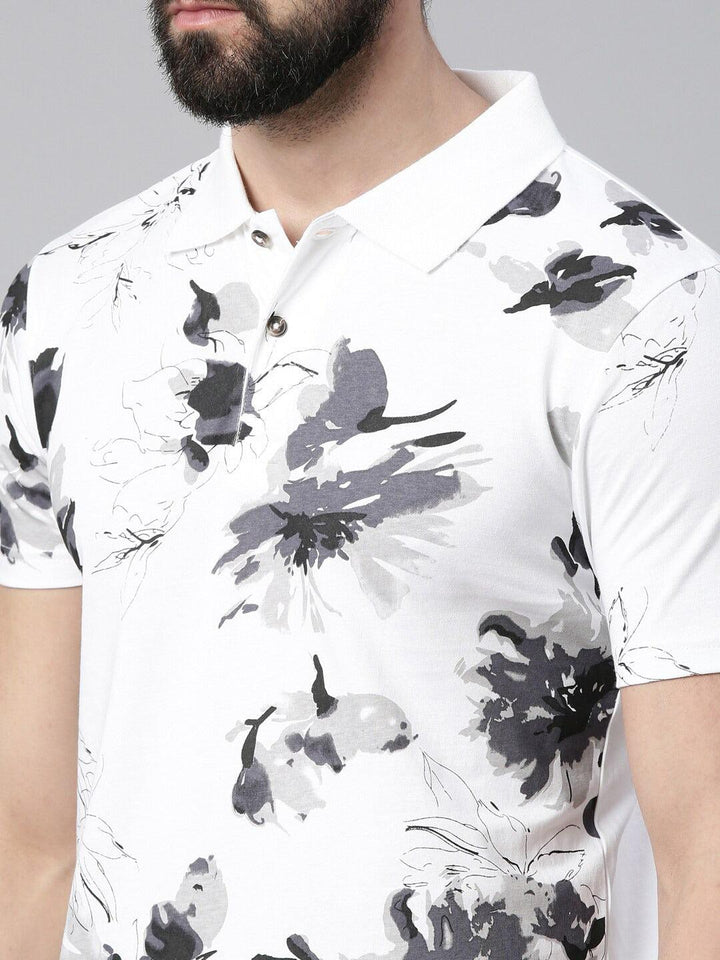 Men Floral Printed Polo Collar Pure Cotton T-shirt - Kryptic Fashions