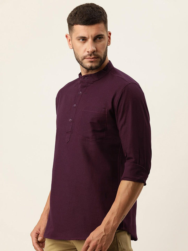 Men Pure Cotton Full Sleeve Regular Shirt Short Kurta - Kryptic Fashions