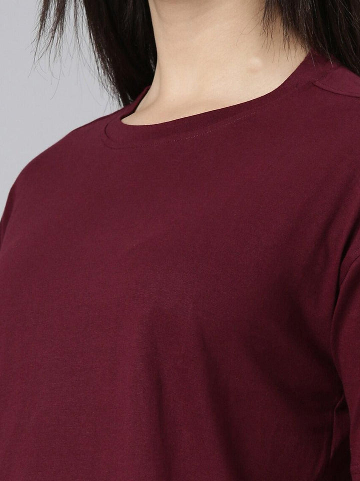 Women Drop-Shoulder Sleeves Oversized Cropped Pure Cotton T-shirt - Kryptic Fashions