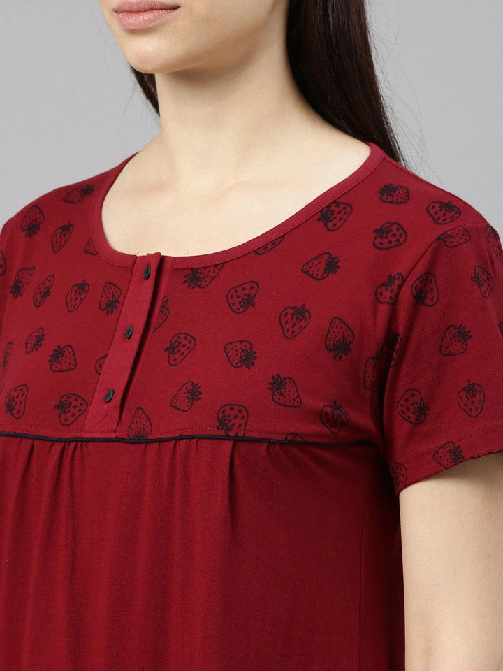 Women Pure Cotton Printed Round Neck Nightdress - Kryptic Fashions