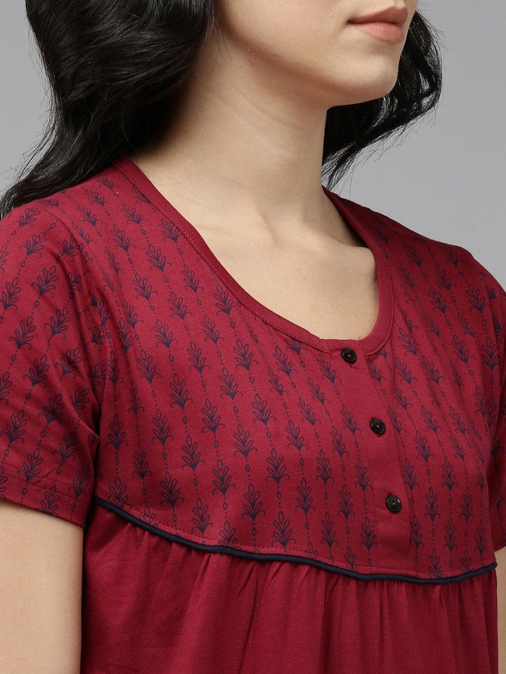 Women Pure Cotton Printed Round Neck Nightdress - Kryptic Fashions