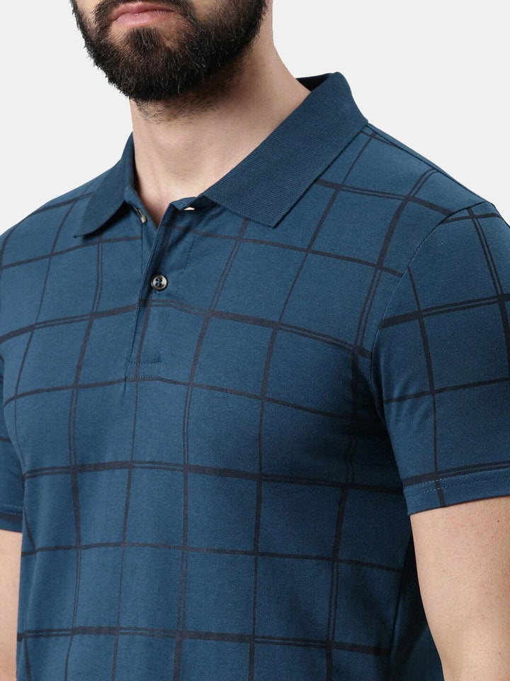 Men Checked Printed Pure Cotton Polo Tshirt - Kryptic Fashions