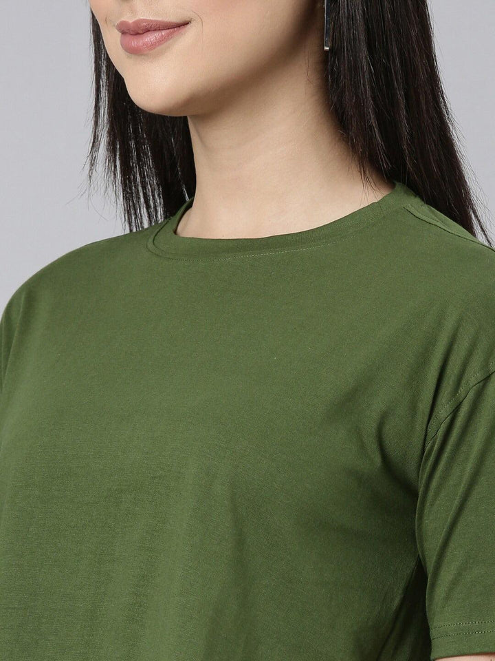 Women Pure Cotton Solid Drop Shoulder Oversized Crop Tshirt - Kryptic Fashions