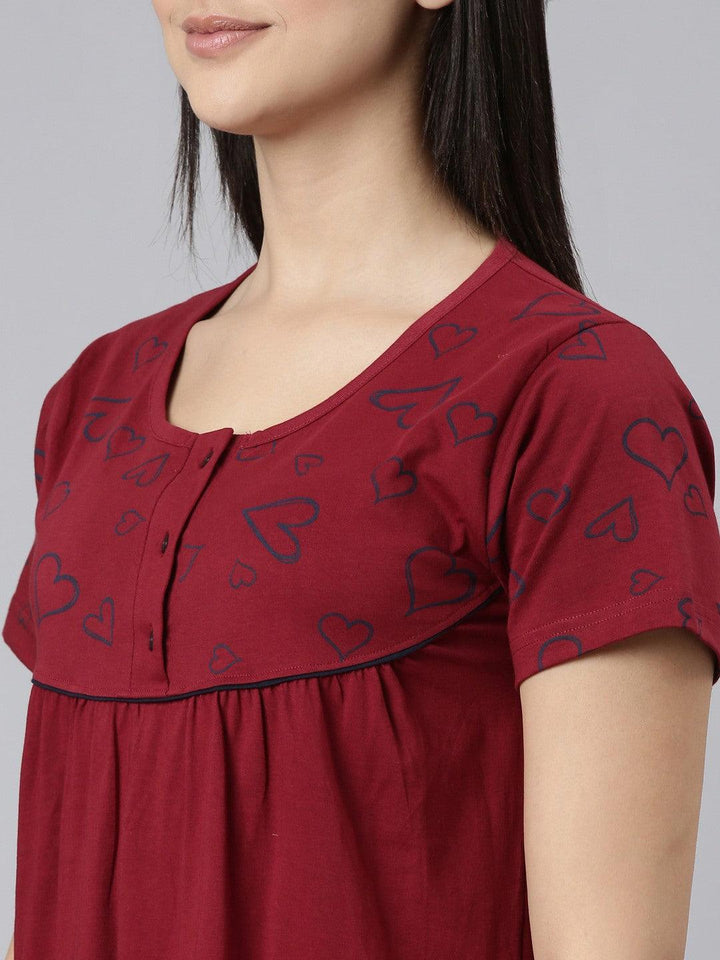 Women Pure Cotton Printed Round Neck Nightdress - Kryptic Fashions