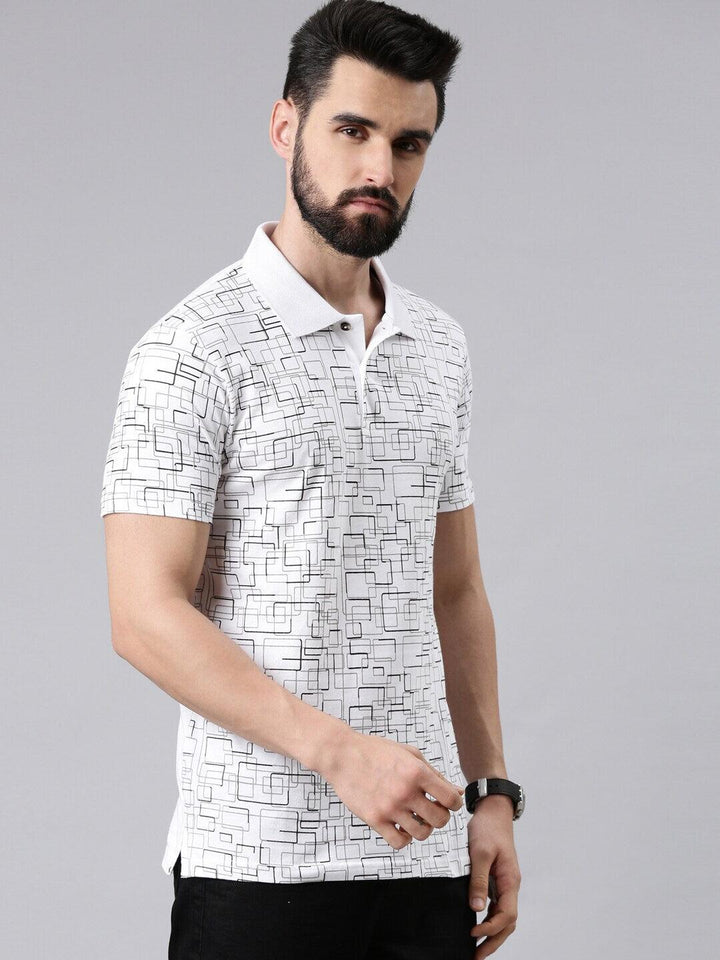 Men Abstract Printed Pure Cotton Polo Collar Tshirts - Kryptic Fashions