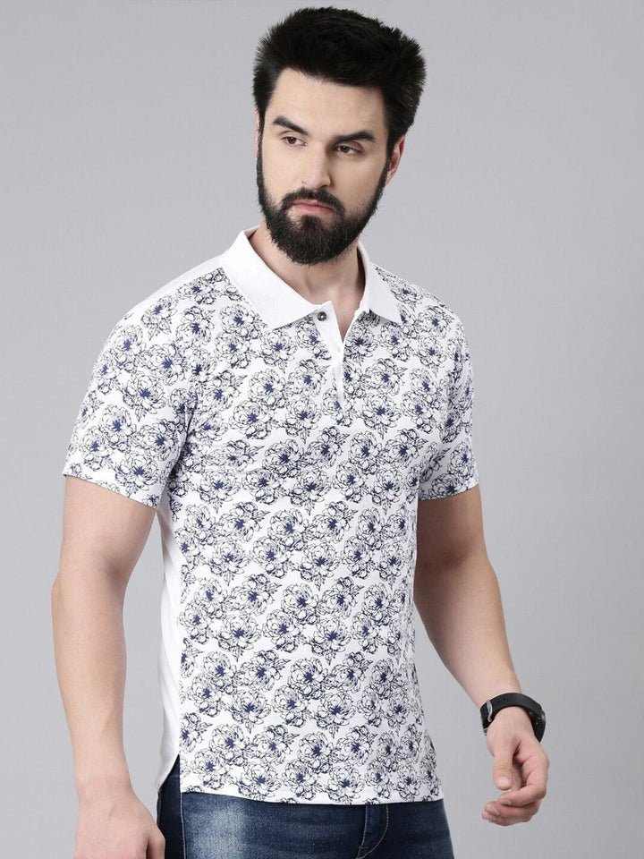 Men Printed Polo Collar Pure Cotton T-shirt - Kryptic Fashions