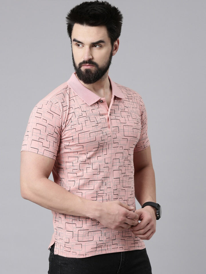 Men Abstract Printed Polo Collar Pure Cotton Tshirts - Kryptic Fashions