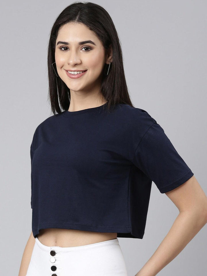 Women Drop-Shoulder Oversized Cropped Pure Cotton T-shirt - Kryptic Fashions