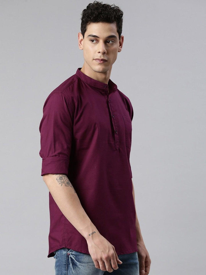 Men Pure Cotton Full Sleeve Regular Shirt Short Kurta - Kryptic Fashions