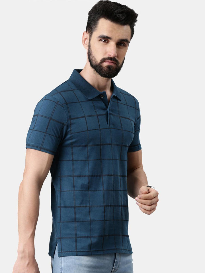 Men Checked Printed Pure Cotton Polo Tshirt - Kryptic Fashions