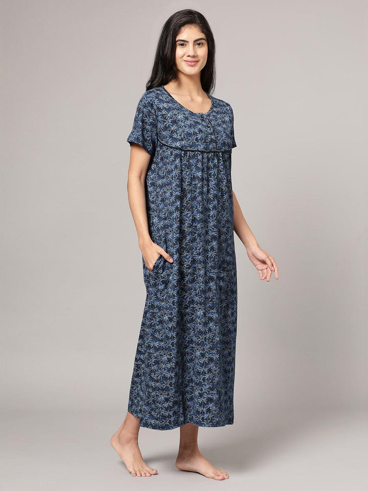 Women Pure Cotton Printed Round Neck Nightdress - Kryptic Fashions